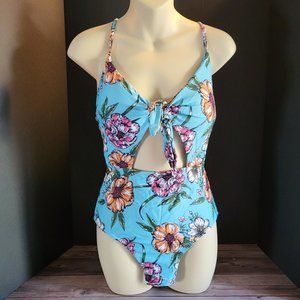 Sexy New Blue & Floral, One Piece Swimwear Swimsuit Size L, NWOT